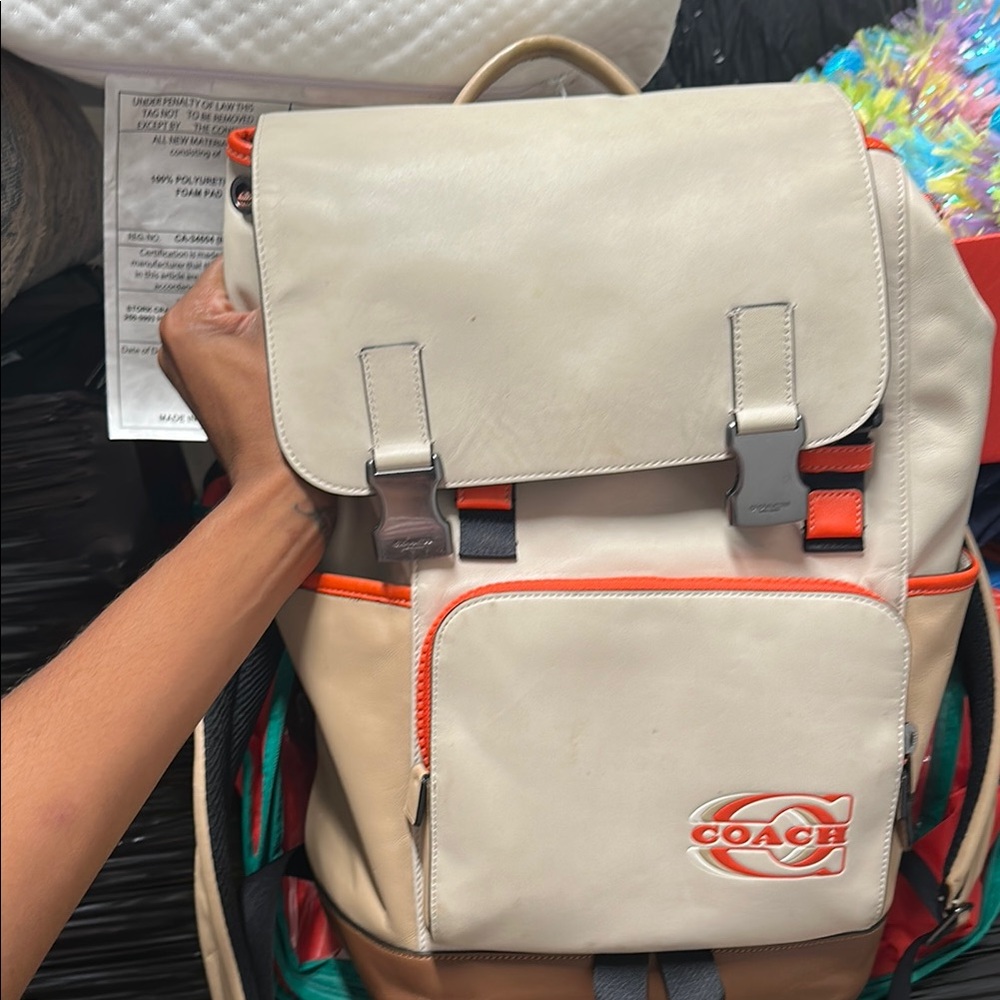 Coach Men's Backpack in Cream and Orange